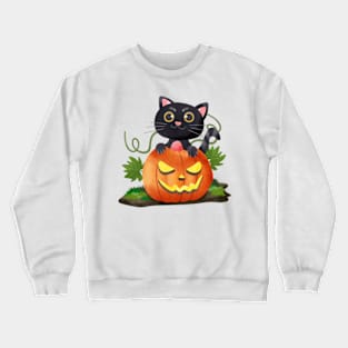 cartoon cute watercolor halloween cat Crewneck Sweatshirt